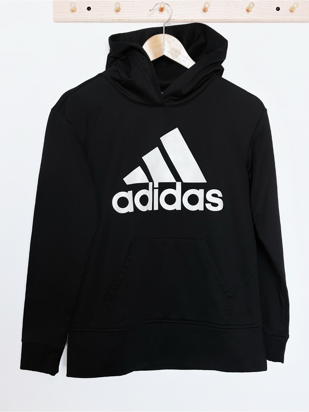 adidas AEROREADY Big Logo Pullover Hoodie Black White Size XS Activewear